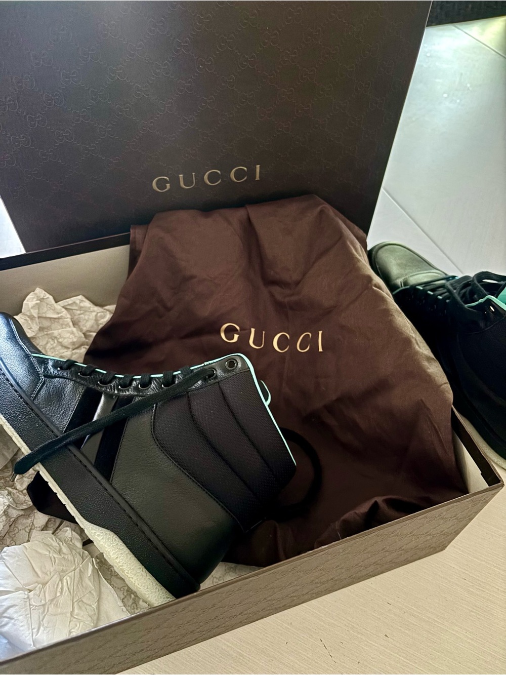 Gucci Black High-Top Sneakers with Teal Trim